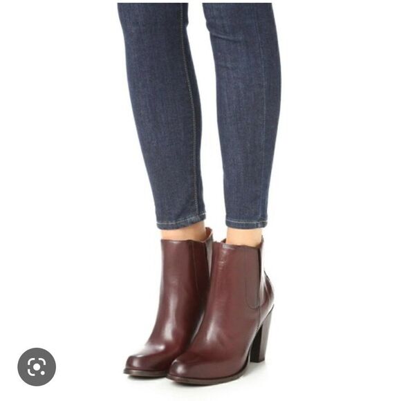 Frye Shoes - FRYE Jenny 3475388-DBN Dark Brown Leather Side-Zip Booties